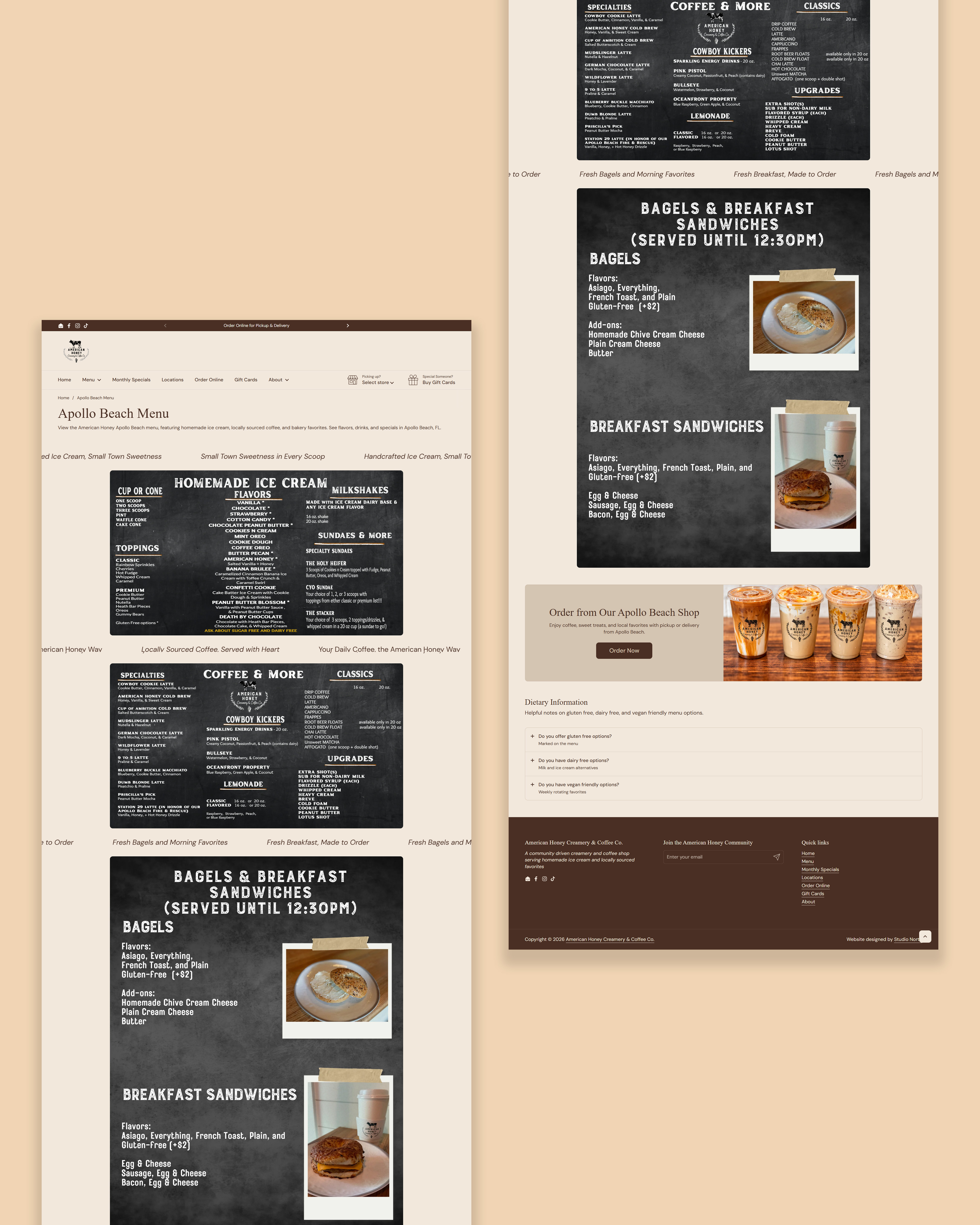 Apollo Beach menu page shown across mobile and desktop